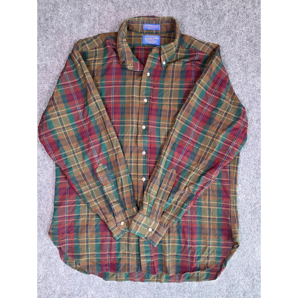Vintage Pendleton Button Down Shirt Mens Large Plaid Sir Pendleton Wool USA